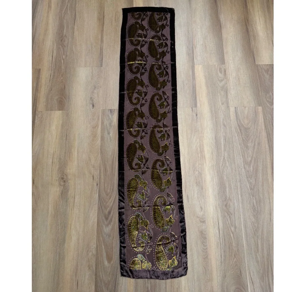 Silk Blend Velvet Burnout Paisley Scarf Plum Vintage dark romantic whimsy goth